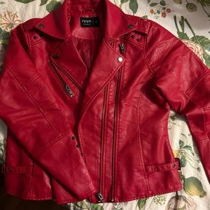 Red faux leather jacket